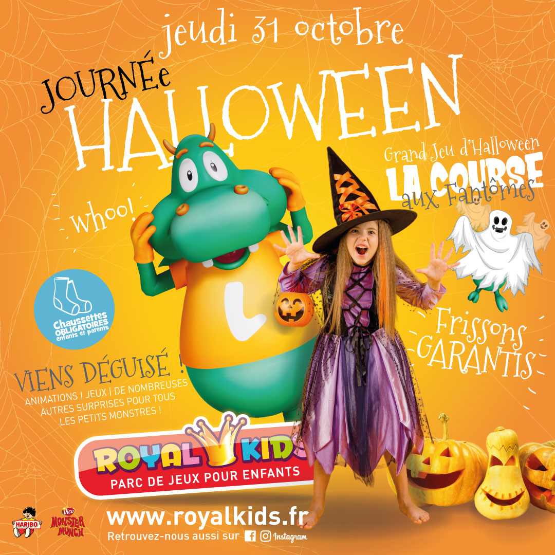 Halloween chez Royal Kids - Venez nombreux pour cet évènement dans votre parc de jeux pour enfants chez Royal kids parc de jeux pour enfants de 0 à 12 ans - Viens fêter avec tes amis ton anniversaires dans ton parc Royal Kids.